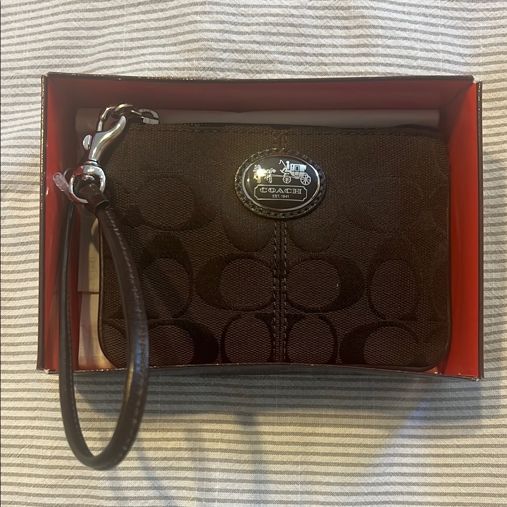 Coach Dark Brown Signature Wristlet